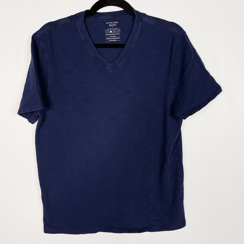 Vince Mens Small S Navy Blue Cotton VNeck Tee Tshirt Short Sleeve Top Casual